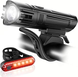 Ascher Ultra Bright USB Rechargeable Bike Light Set, Powerful Bicycle Front Headlight and Back Taillight, 4 Light Modes, Easy to Install fo...