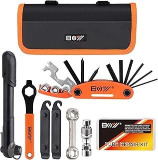 Bicycle Repair Bag With Tire Pump, Portable Tool Kit for Camping Travel - Bike Glueless Patches, Maintenance Essentials All in One Safety Kit