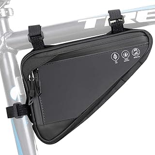 WOTOW Bike Frame Storage Bag, Water Resistant Reflective Bicycle Triangle Bag with Two Side Pockets, Strap-On Under Seat Tool Accessories P...